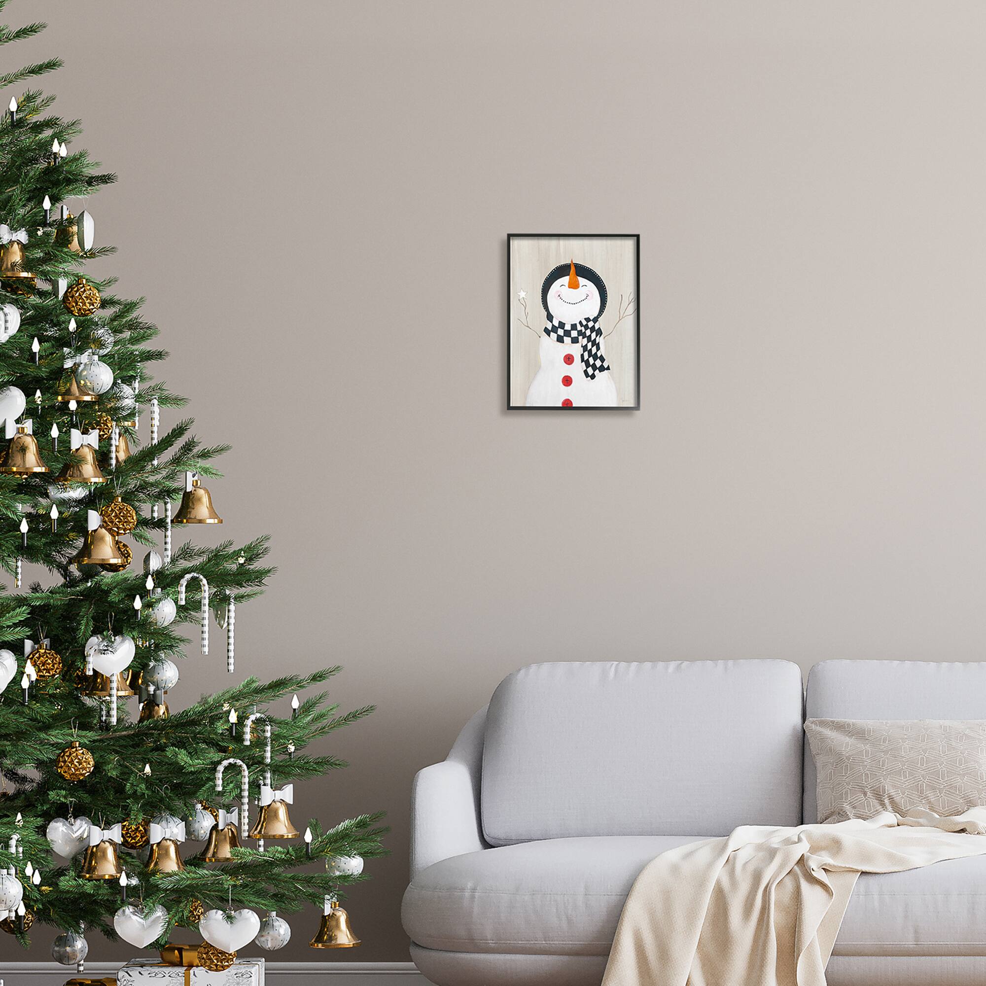 Stupell Industries Happy Smile Winter Snowman Framed Giclee Art